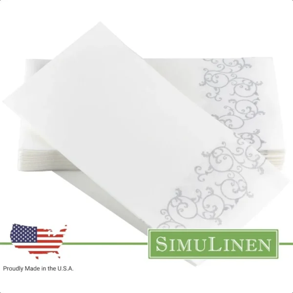 SimuLinen Silver Floral Paper Towels for Bathroom Luxury Folded Soft and Absorbent Disposable Towels 12"x17" 100ct Made in USA - Image 4
