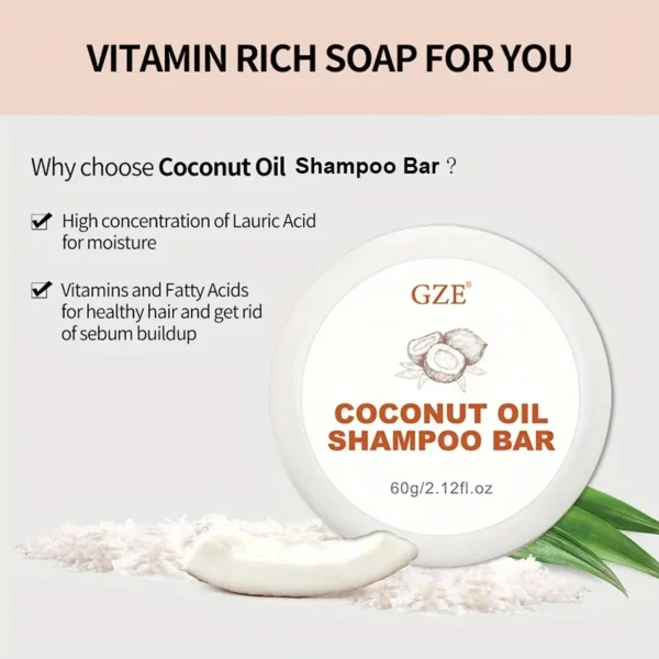 GZE Coconut Oil Shampoo Bar, Moisturizing Bar Shampoo for Dry Hair - Image 4