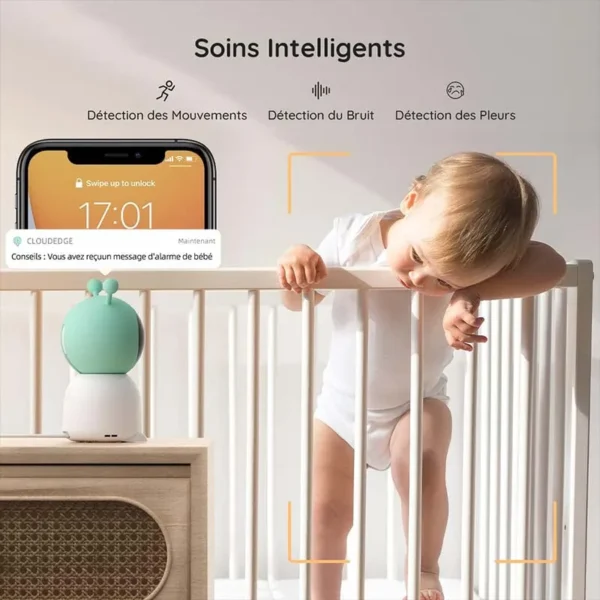 BOIFUN 2K 5" Baby Monitor Camera,  360° Rotation with Phone App, Colorful Night Lights,Motion Monitoring, Automatic Tracking - Image 4
