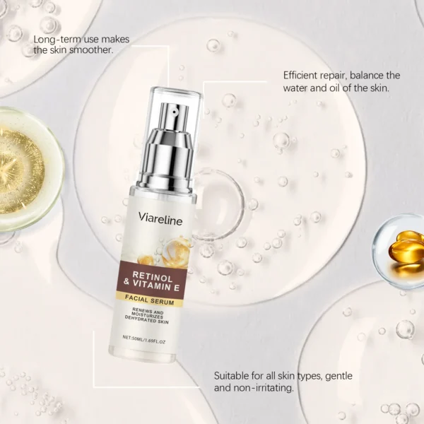 Viareline Retinol Facial Serum Gentle Hydrating Remove Dark Spots Fade Fine Lines Lasting Booster Glowing Daily Skin Face Serum - Image 3