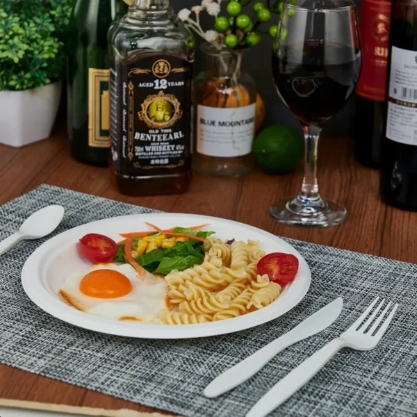 9 inch 150 Pack Compostable Paper Plates Heavy Duty Disposable Biodegradable Ecofriendly Sugarcane Bagasse Plates for Party Din - Image 5