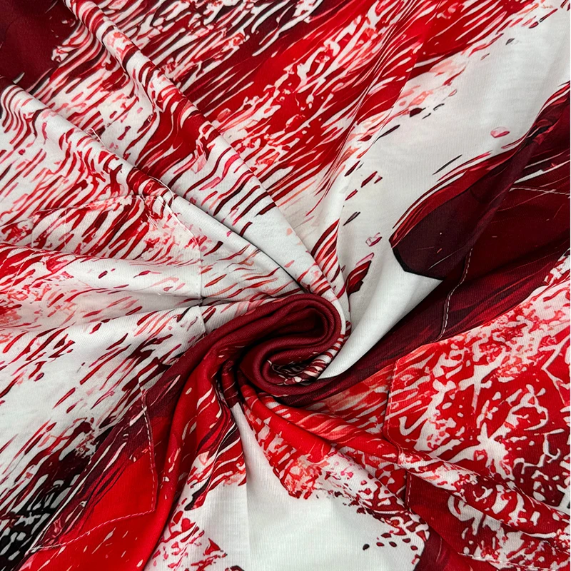 Large Size Casual Fashion Red Women's Gradient Digital Geometric Print Short-sleeved V-neck Loose Fit Comfortable Pencil Skirt D - Image 2