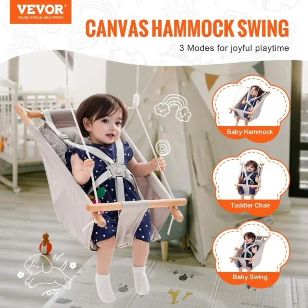 VEVOR Canvas Hammock Swing 3 Modes Baby Swing 5-Point Harness Indoor Outdoor - Image 2