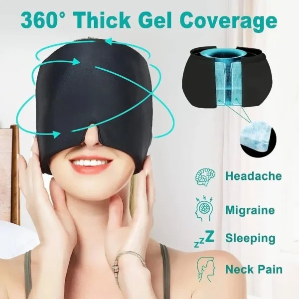 360 Massage Migraine Relief Hat Stress Relief Eye Mask Gel Hot Cold Therapy ache Pain Relief Cap Ice  Wrap for ache and Puffy E - Image 2