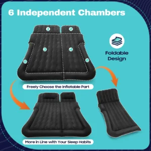 Black, SUV Inflatable Air Mattresses, Camping Inflatable Bed with 2 Pillows, Portable Inflatable Mattress for Sleeping, Camping