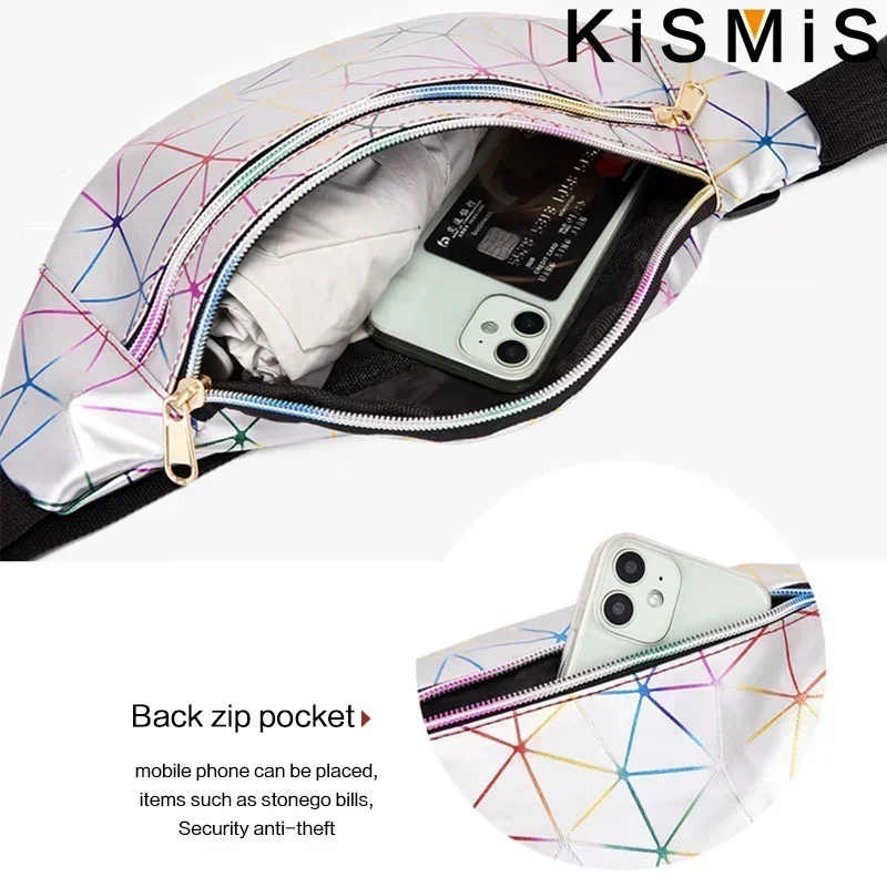 KISMIS Holographic Waist Pack Bags for Women Glitter Fanny Pack Waterproof Belt Bag Fashion Laser Waist Pack Phone Pouch - Image 4