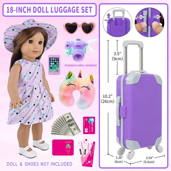 18Inch Doll Dress Phone And Camera Lovely Travel Suitcase Set Girl Doll Outfit Clothes Coat Hoodie Jacket Baby Toys Girl's Gifts - Image 6