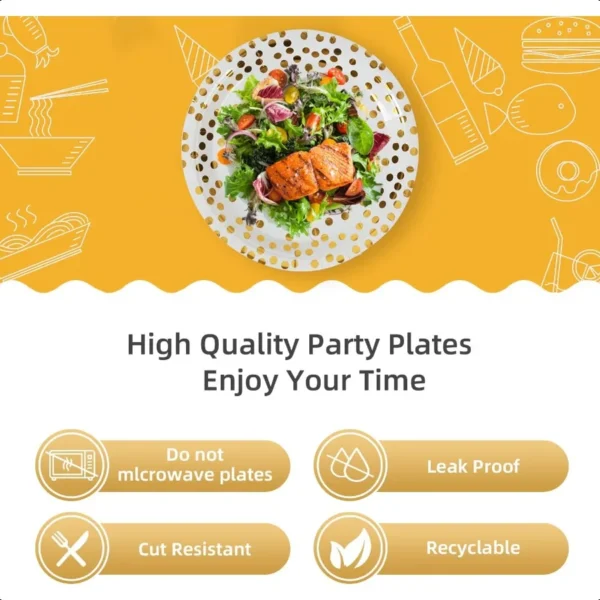 Gold Dots Party Paper Plates 50 PCS Disposable Party Supplies Dessert Paper Plates for Birthday Wedding Birdal Christmas Baby S - Image 5