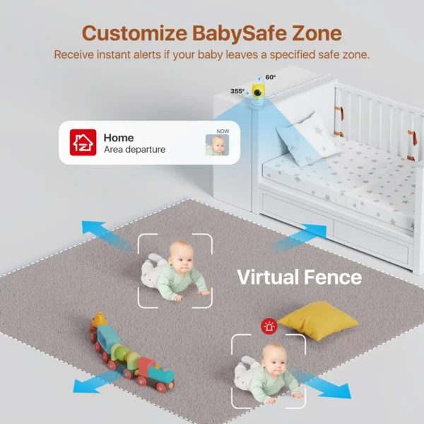 ZOSI C516 2.5K 4MP Plug-in PT Wireless Security Indoor Camera with Cry Detection, Virtual Fence,2.4/5GHz WiFi Smart Baby Monitor - Image 5