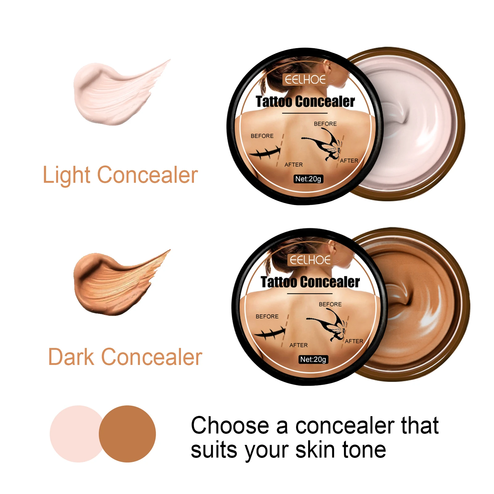 Tattoo Concealer 2 Color Waterproof Cover Up Stick, Brightening & Invisible for Tattoos, Long Lasting, Natural Look, 20g - Image 6