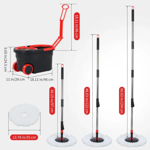 Spin Mop and Bucket Wring System Sets with 3 Microfiber Pads, 61" Extended Handle with Wheels Cleaning Tools Rotating Floor Mop - Image 3
