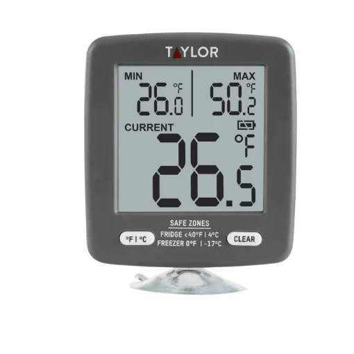 Taylor Digital Black Plastic Appliance Thermometer Safety Zone for Refrigerators and Freezers Temperature Instruments