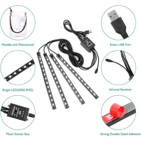 RGB Automotive Atmosphere Decorative Lamp Led Interior Light Strip Car Foot Ambient Lights with USB Cigarette with Remote Voice - Image 6