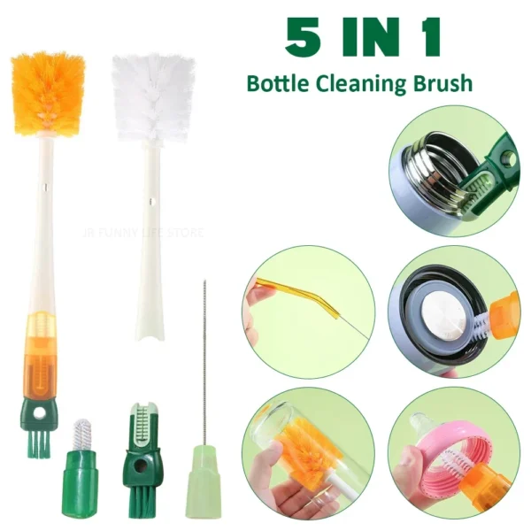 5 In 1 Water Bottle Cleaning Brush Bottle Gap Cleaner Mug Cup Washing Brush Kitchen Cleaning Tool  Baby Bottle Brush - Image 2