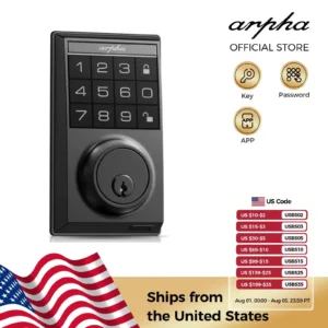 Arpha Smart Lock D100 Smart Keyless Door Lock Electronic Lock with 100 Codes Keypad Deadbolt Door Lock 16 Anti-Peeping Passwords