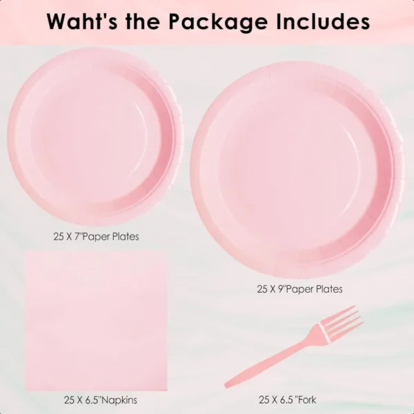 Pink Party Supplies Set Include Pink Birthday Paper Plates and Napkins for Party Women Severs 25 Guests - Image 6