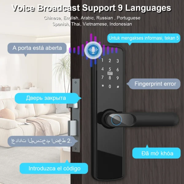 TUYA Fingerprint Door Lock Keyless Electronic Smart Lock NFC Keypad APP Password KEY Biometric Reversible Handle For Home office - Image 3