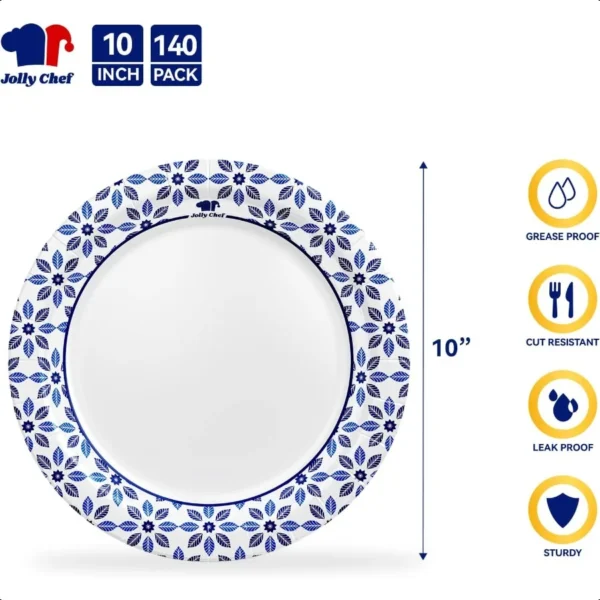 10 inch Disposable Paper Plates 140 Count Soak Proof Cut Proof Heavy Duty Paper Plates for Everyday Use - Image 2