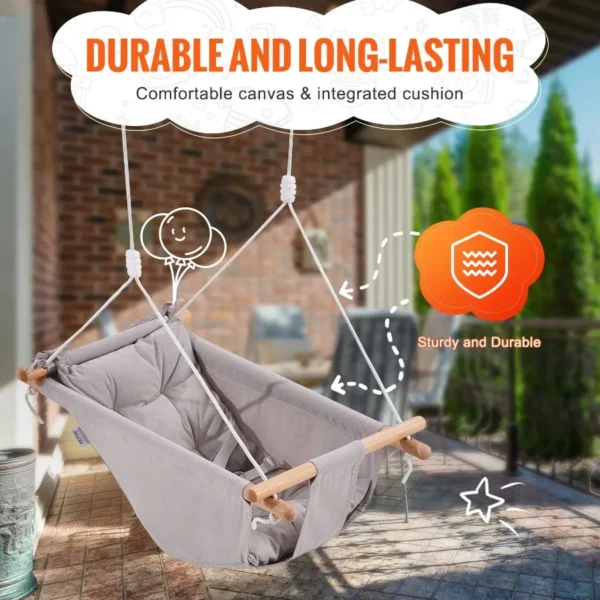 VEVOR Canvas Hammock Swing 3 Modes Baby Swing 5-Point Harness Indoor Outdoor - Image 4