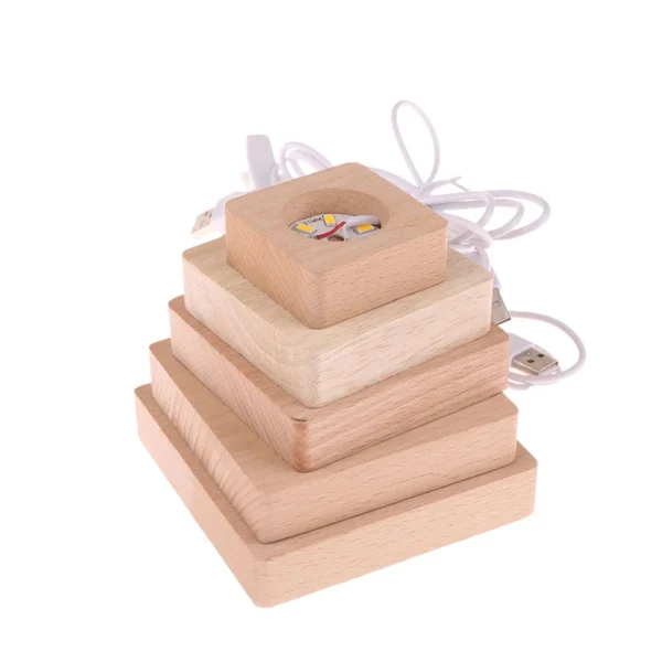 5/6/7/8/9/10CM Led Solid Wood Lamp Square Night Light Usb Lamps Holder Diy Lights Holder Desktop Ornaments Decorative Lamp - Image 4