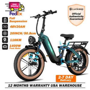 Luckeep X3 Electric Bike for Adults 1400W Peak,15AH 28MPH 70Miles Ebike, 20" Fat Tire Full Suspension Adult Electric Bicycles