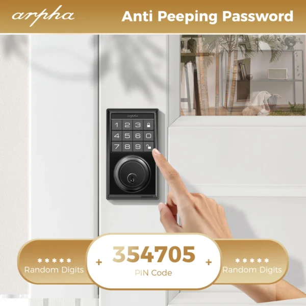 Arpha Smart Lock D100 Smart Keyless Door Lock Electronic Lock with 100 Codes Keypad Deadbolt Door Lock 16 Anti-Peeping Passwords - Image 5