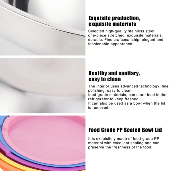 Food Storage Bowl 5pcs/set Stainless Steel Mixing Bowl Food Storage Preservation Box with Lids Cookware for Home Kitchen - Image 5