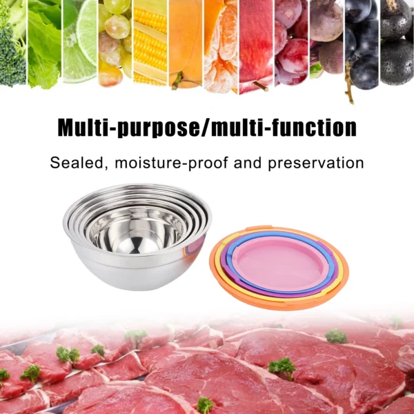Food Storage Bowl 5pcs/set Stainless Steel Mixing Bowl Food Storage Preservation Box with Lids Cookware for Home Kitchen - Image 3