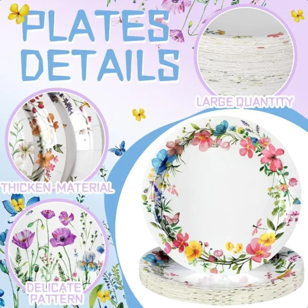 96 Pcs Spring Wildflower Paper Plates Disposable 7 Inch Floral Dinner Plates for Spring Summer Tea Party Birthday Party Decorat - Image 5