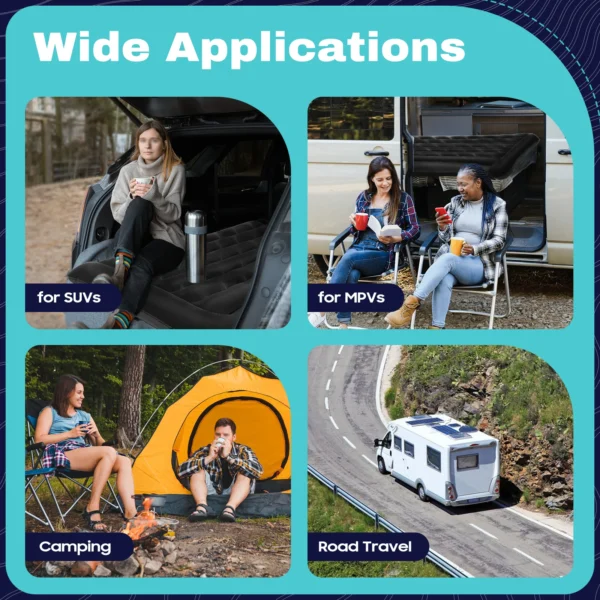 Universal Inflatable Car Bed Mattress Set w Air Pump Foldable Flocking Air Cushion for  Trunk Back Seat Camping Travel Sleeping - Image 2