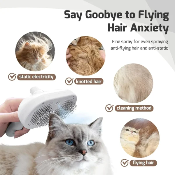 Spray Cat Brush for Shedding - Pet Hair Removal Comb with Water Tank and Release Button Cat Dog Steam Brush Pet Steam Brush - Image 2