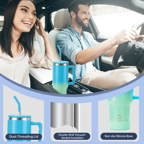 Deli 40 oz Blue Insulated Stainless Steel Tumbler - Image 6