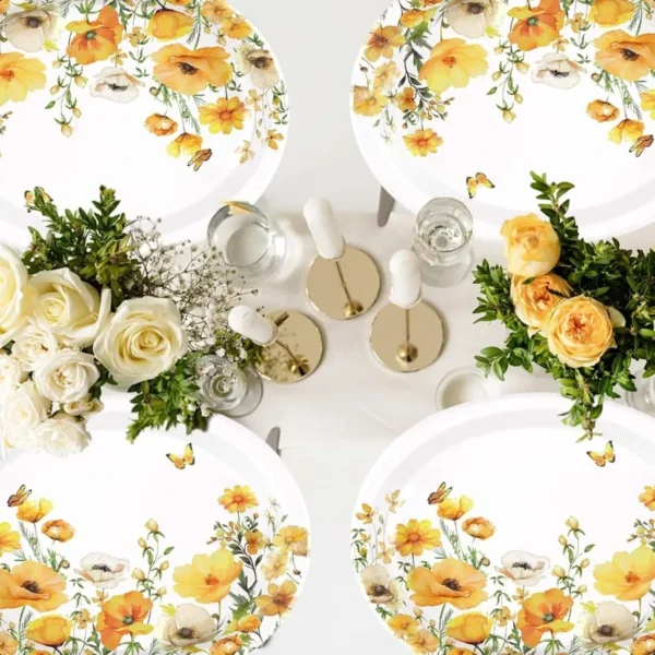 50Pcs Spring Floral Oval Paper Plates 10" x 12" Large Disposable Heavy Duty Watercolor Calliopsis Flower Platters Yellow Flower - Image 6
