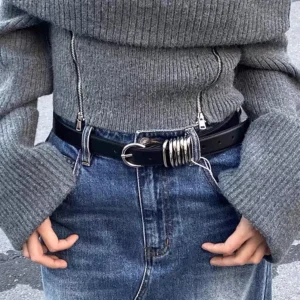 Belt for women niche design high sense of everything embellished with jeans with wire loop pin buckle belt black