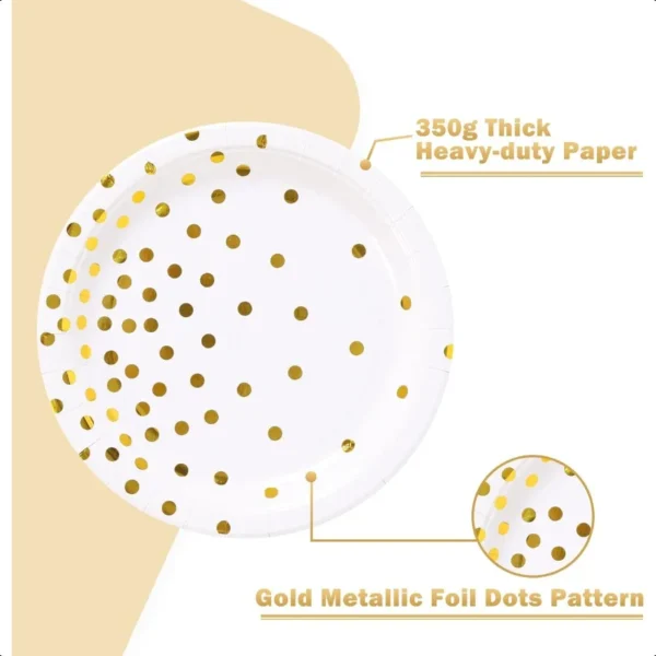 White and Gold Paper Plates 100PCS7inch Gold Dots Dessert Plates Disposable Party Supplies for Birthday Wedding Bridal Showers - Image 4