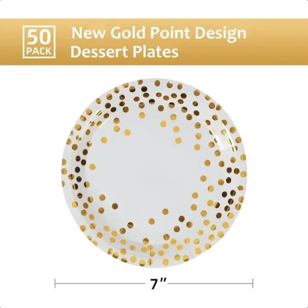 Gold Dots Party Paper Plates 50 PCS Disposable Party Supplies Dessert Paper Plates for Birthday Wedding Birdal Christmas Baby S - Image 3