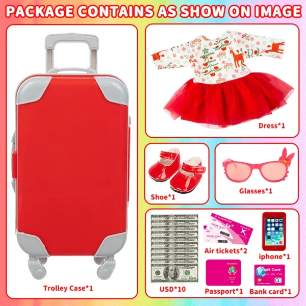 18Inch/45CM Doll Dress Phone Sunglasses Lovely Travel Suitcase Set Girl Doll Outfit Clothes Coat Hoodie Baby Toys Girl's Gifts - Image 4
