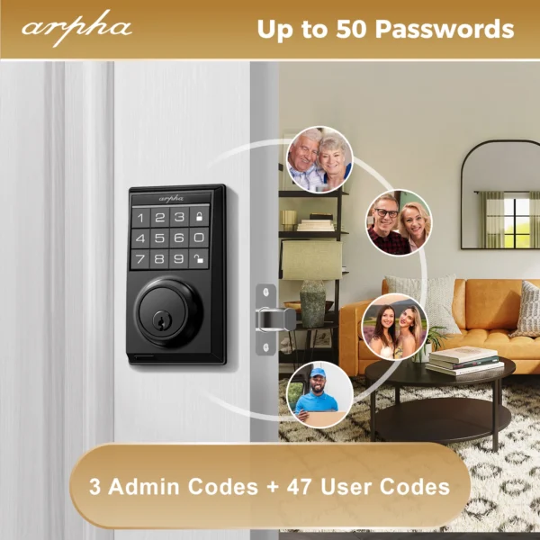 Arpha Smart Lock D100 Smart Keyless Door Lock Electronic Lock with 100 Codes Keypad Deadbolt Door Lock 16 Anti-Peeping Passwords - Image 3