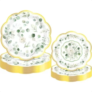 100 Pack Wild Floral Paper Plates Flower Dinner Decoration 9" and 7" Disposable Watercolor Dessert Plates for Wedding Birthday