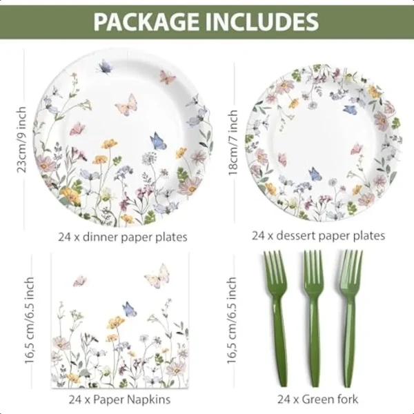 96 Pcs Wildflower Party Supplies Disposable Paper Plates and Napkins Set For Spring Baby Shower Wedding Birthday Perfect For 24 - Image 2