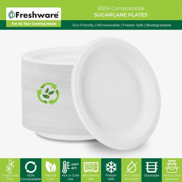 Paper Plates Disposable 10" Plate Biodegradable Sugarcane Fiber Dinner Plates Heavy Duty Dinnerware for Hot Food Microwave and - Image 4