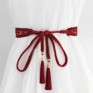 Women Waist Belt Rope Braided Waistband Woven Tassel Thin Belt Female Knot Decorated Waistband Hot Casual Solid Black Belts