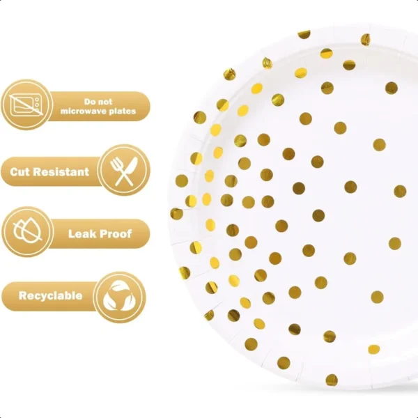 White and Gold Paper Plates 100PCS7inch Gold Dots Dessert Plates Disposable Party Supplies for Birthday Wedding Bridal Showers - Image 5