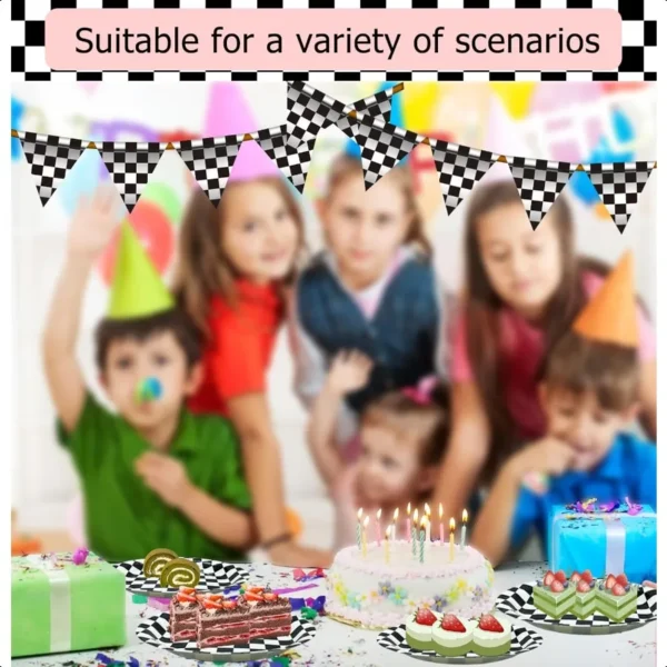 50 PCS Race Car Dessert Plates 7 Inch Black and White Checkered Paper Plates Dinner Plates for Racing Theme Party Birthday Baby - Image 5