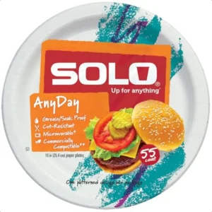 SOLO 10" Large Paper Plates Jazz 90s Nostalgic Print Pack of 55ct Paper Plates
