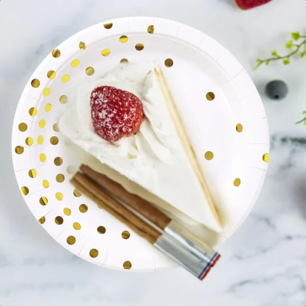 White and Gold Paper Plates 100PCS7inch Gold Dots Dessert Plates Disposable Party Supplies for Birthday Wedding Bridal Showers - Image 3
