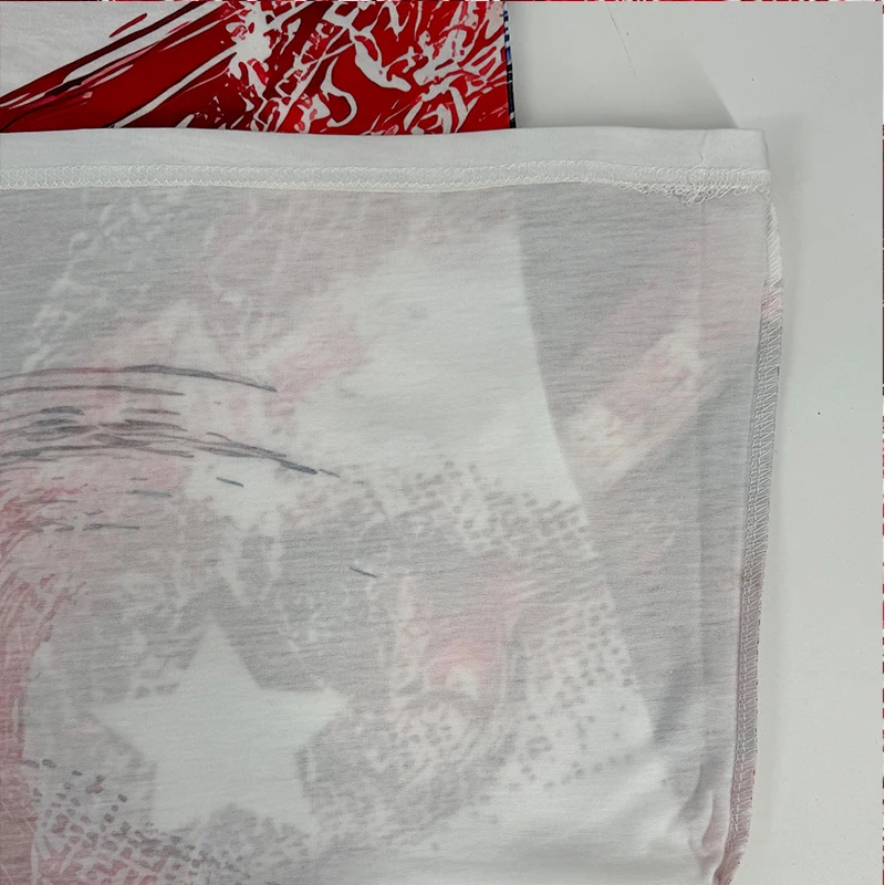 Large Size Casual Fashion Red Women's Gradient Digital Geometric Print Short-sleeved V-neck Loose Fit Comfortable Pencil Skirt D - Image 3