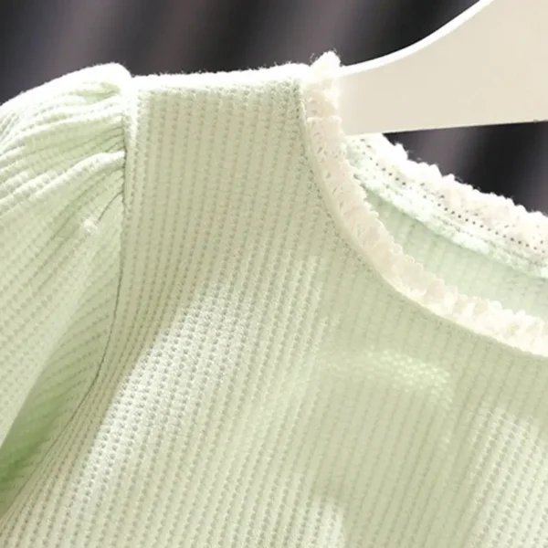 Baby Girl T-Shirts Plaid Bottoming Shirt Girl Baby Summer Korean New Girl Lace Short-sleeved T-shirt Children's Clothing - Image 5