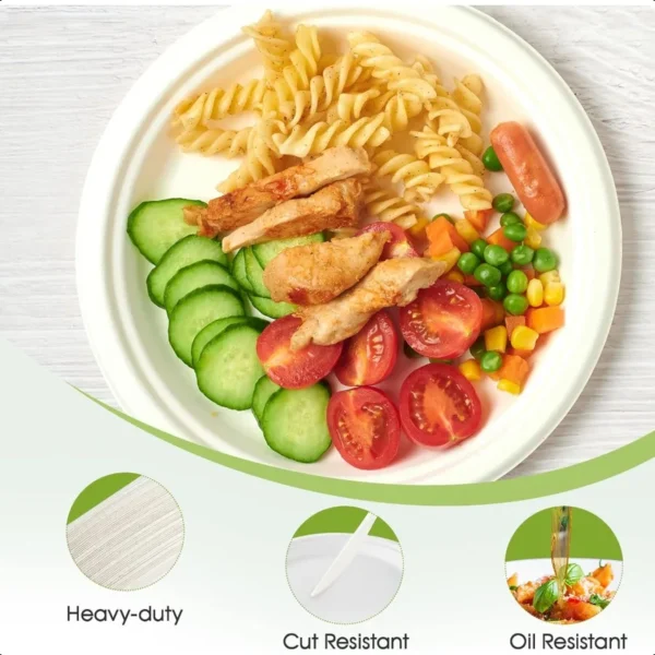 9 inch 150 Pack Compostable Paper Plates Heavy Duty Disposable Biodegradable Ecofriendly Sugarcane Bagasse Plates for Party Din - Image 4