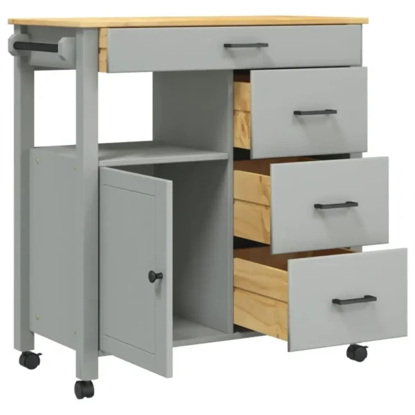 Sturdy Kitchen Utility Cart Solid Pine Wood Construction 33.1x15.7x35.4 inches Multi-Purpose Storage Trolley - Image 4
